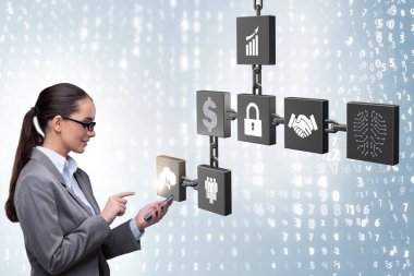 Engelleme zinciri kripto para birimi kavramında iş kadını