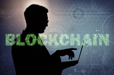 Engelleme zinciri kripto para birimi kavramında iş adamı