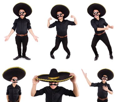 Meksika şapkası takan komik bir adam beyaz şapkalı.