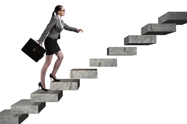 Businesswoman climbing career ladder in business concept — Stock Photo, Image