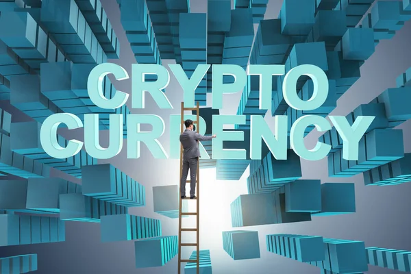 Engelleme zinciri kripto para birimi kavramında iş adamı