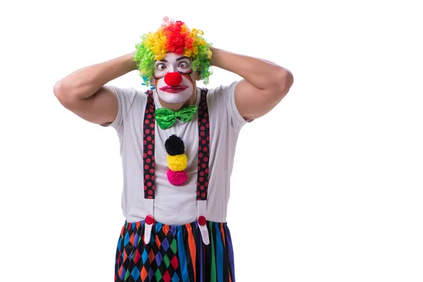 Lustige Clown handeln dumm isoliert auf weißem Hintergrund — Stockfoto