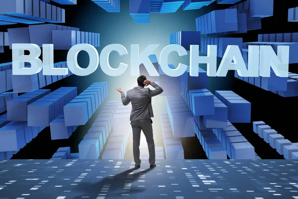 Engelleme zinciri kripto para birimi kavramında iş adamı