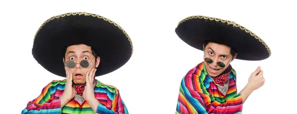 Mexicano engraçado usando poncho isolado no branco — Fotografia de Stock