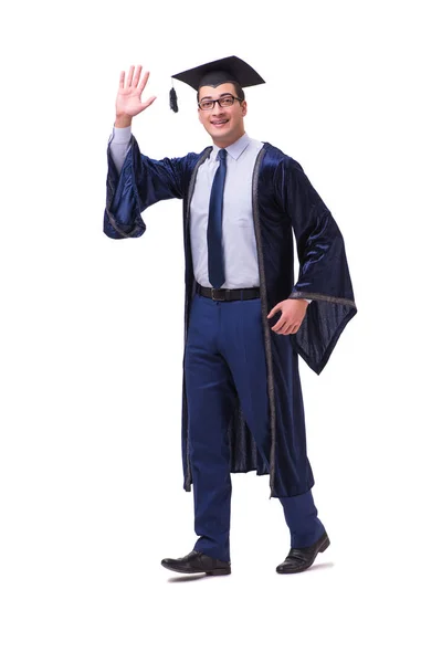 Young man student graduating isolated on white — Stock Photo, Image