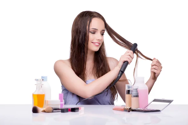 Young woman in beauty make-up isolated on white — Stock Photo, Image