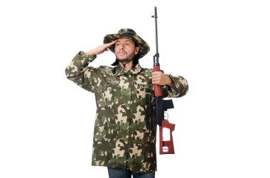 Asker beyaz izole silah ile