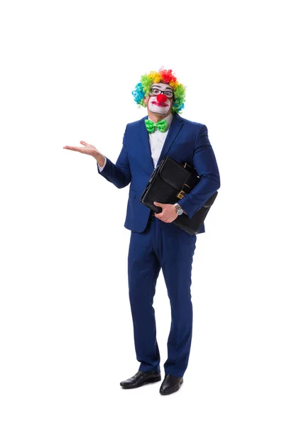 Buffo uomo d'affari clown isolato su sfondo bianco — Foto Stock