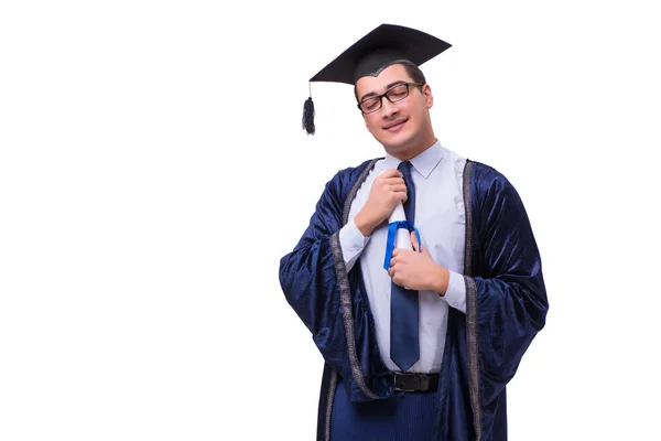 Jovem estudante graduando-se isolado no branco — Fotografia de Stock