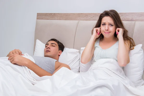 Woman having trouble with husband snoring — Stock Photo, Image