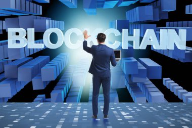 Engelleme zinciri kripto para birimi kavramında iş adamı