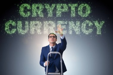 Engelleme zinciri kripto para birimi kavramında iş adamı