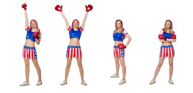 Beyaz arkaplanda izole edilmiş kadın boksör