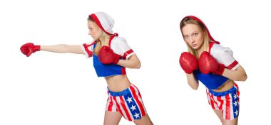 Beyaz arkaplanda izole edilmiş kadın boksör