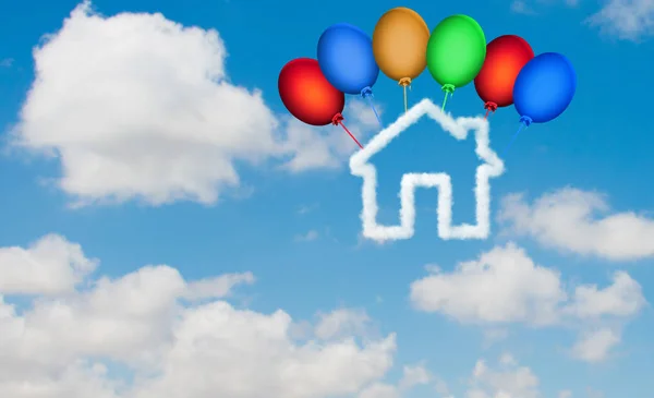 Casa en el cielo hecha de nubes - representación 3d — Foto de Stock