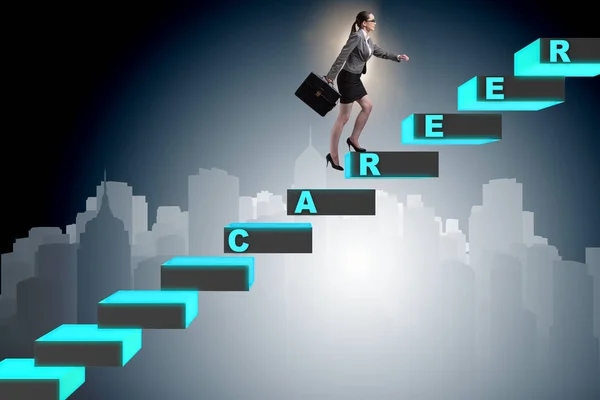 Businesswoman climbing career ladder in business concept — Stock Photo, Image