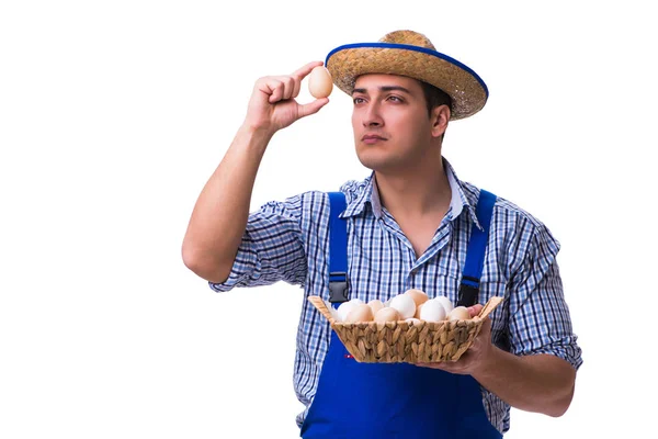 Homme avec un chapeau de paille et des œufs — Photo