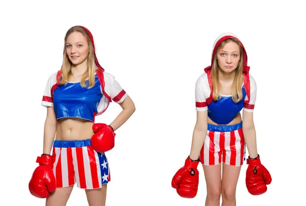 Female boxer isolated on the white background — Stock Photo, Image