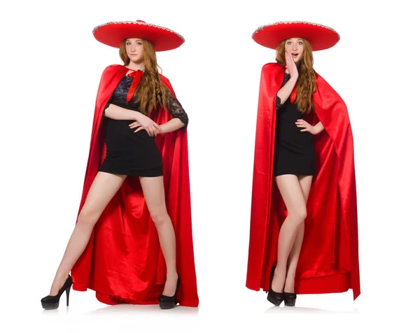 Mexican woman in red clothing on white — Stock Photo, Image