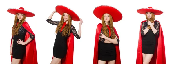 Мексиканка в красной одежде на белом — стоковое фото