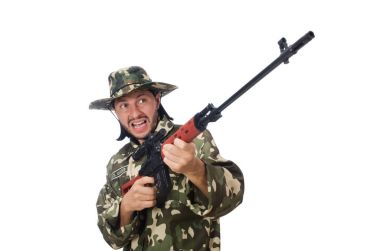 Asker beyaz izole silah ile