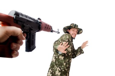 Asker beyaz izole silah ile