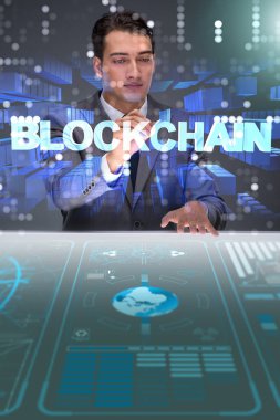 Engelleme zinciri kripto para birimi kavramında iş adamı