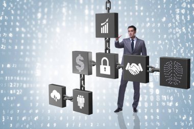 Engelleme zinciri kripto para birimi kavramında iş adamı