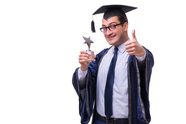 Mezun olan genç bir öğrenci beyazlar içinde.
