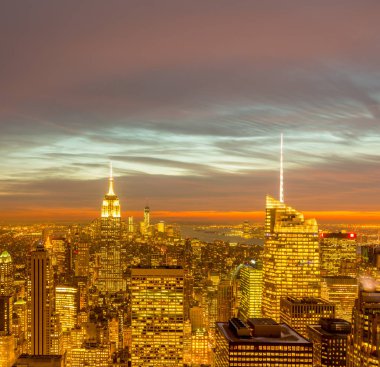 Günbatımında New York Manhattan manzarası