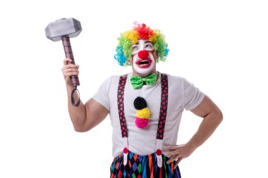 Beyaz arka planda çekici olan komik bir palyaço.