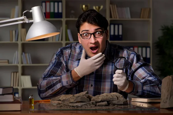 Arkeolog geç saatlere kadar ofiste çalışıyor.