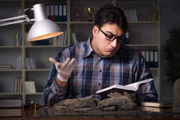 Arkeolog geç saatlere kadar ofiste çalışıyor.