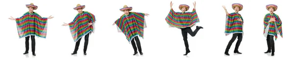 Funny young mexican with false moustache isolated on white — Stock Photo, Image