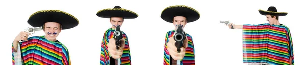 Смішні молоді мексиканці з пістолетом ізольовані на білому — стокове фото