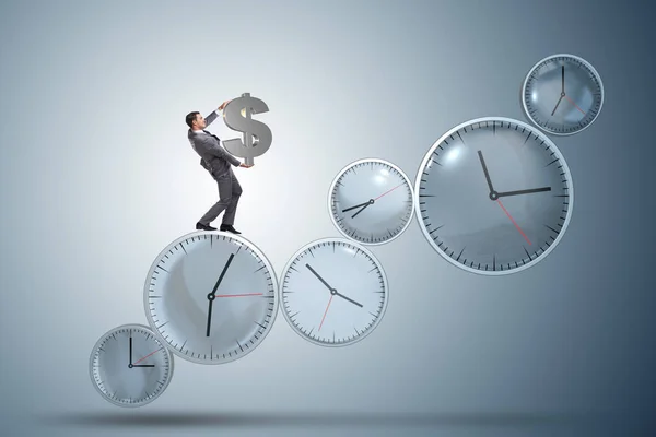 Čas je peníze koncept s podnikatelem drží dolar — Stock fotografie