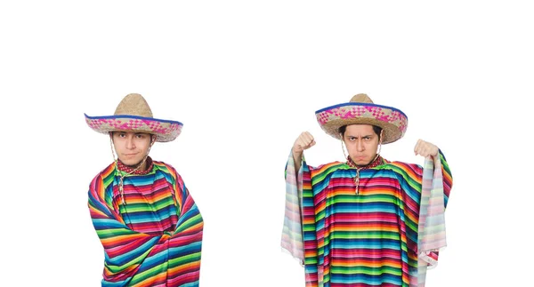 Mexicano engraçado usando poncho isolado no branco — Fotografia de Stock