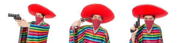 Divertido mexicano con arma aislada en blanco — Foto de Stock