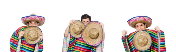 Mexicano engraçado usando poncho isolado no branco — Fotografia de Stock