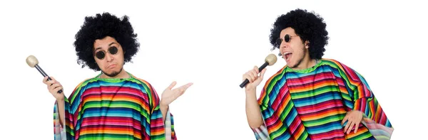 Смішний мексиканський в пончо з маракасом ізольовано на білому — стокове фото