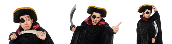 Pirata de un ojo con espada aislada en blanco — Foto de Stock