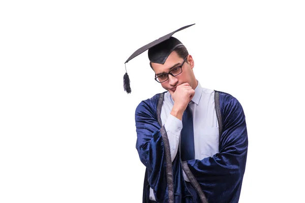 Young man student graduating isolated on white — Stock Photo, Image