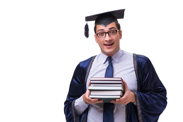 Jovem estudante graduando-se isolado no branco — Fotografia de Stock