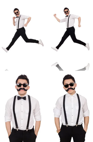 Joven con bigote aislado en blanco —  Fotos de Stock