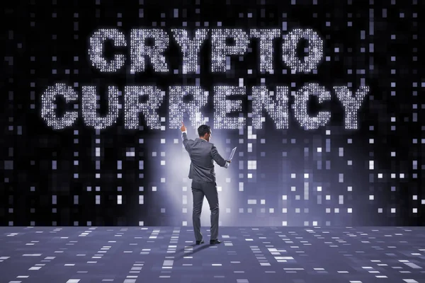 Homme d'affaires dans le concept de crypto-monnaie blockchain — Photo
