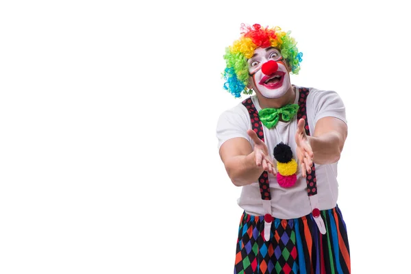 Rolig clown agerar dumt isolerad på vit bakgrund — Stockfoto