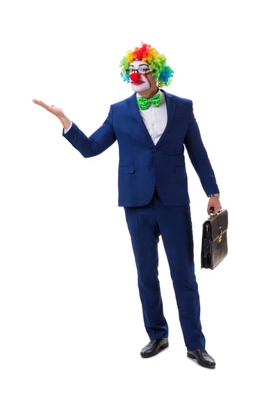 Lustiger Geschäftsmann Clown isoliert auf weißem Hintergrund — Stockfoto