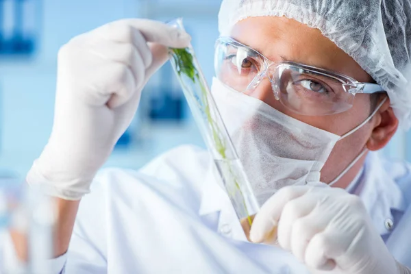 Concepto de biotecnología con científico en laboratorio —  Fotos de Stock