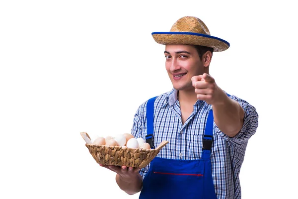 Hombre con sombrero de paja y huevos — Foto de Stock