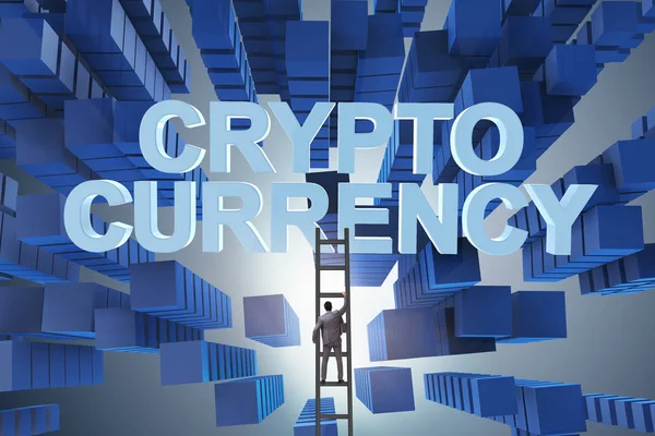 Engelleme zinciri kripto para birimi kavramında iş adamı